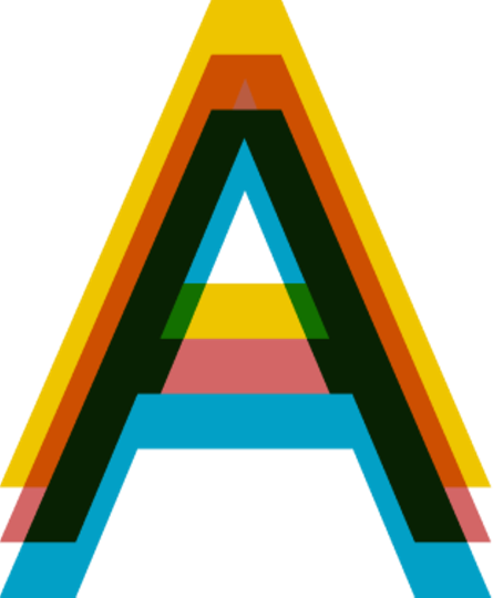 The Argumentation logo. It's three upper-case 'A's stacked partially on top of each other. There's a yellow one, a blue one, and a red one.