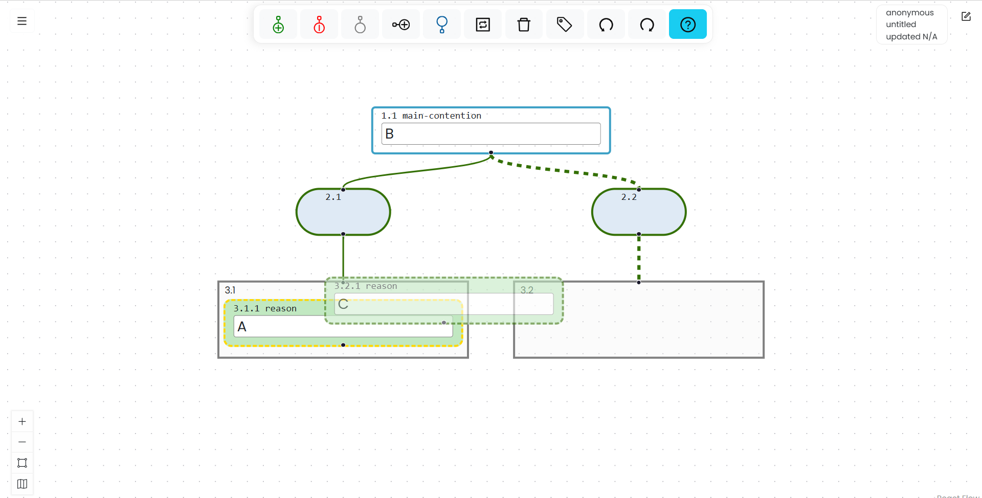 A reason box labeled C being dragged over a reason box labeled A. A yellow border marks A as the drop target.