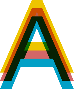 The Argumentation logo. It's three upper-case 'A's stacked partially on top of each other. There's a yellow one, a blue one, and a red one.
