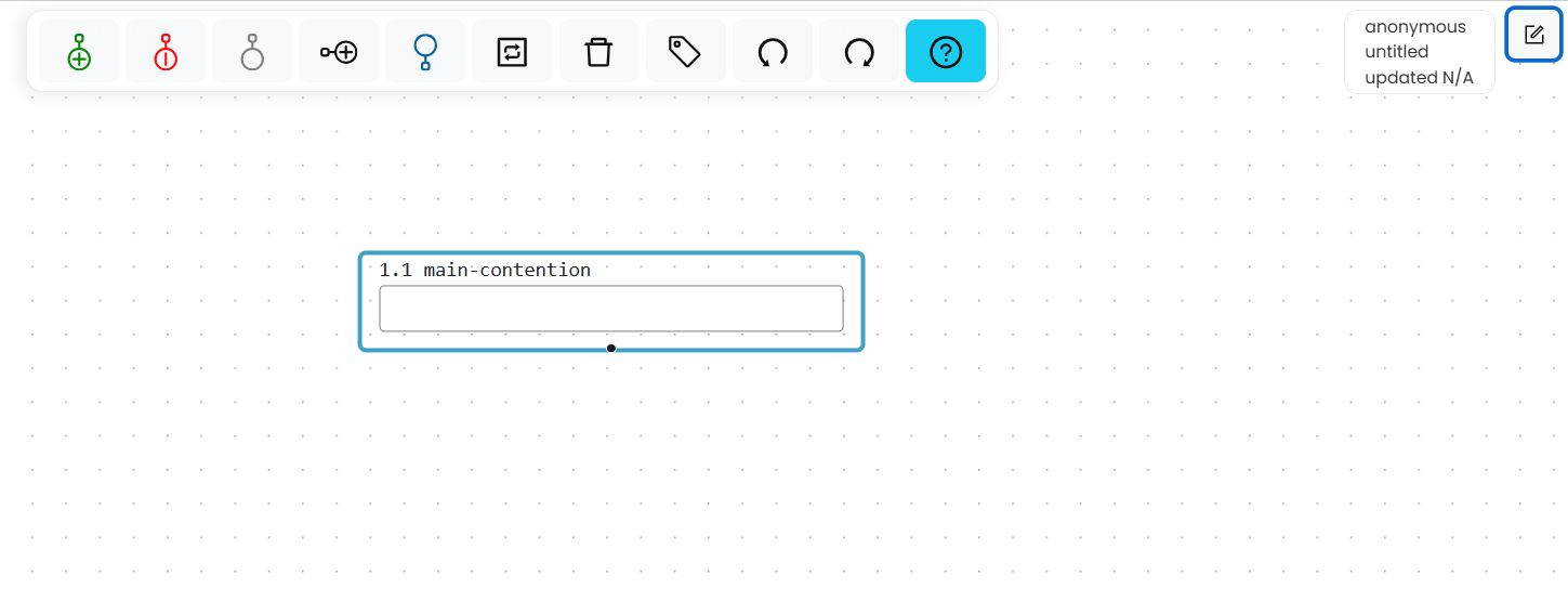 The Argumentation.io workspace with the Scratchpad control at the upper right outlined in blue.