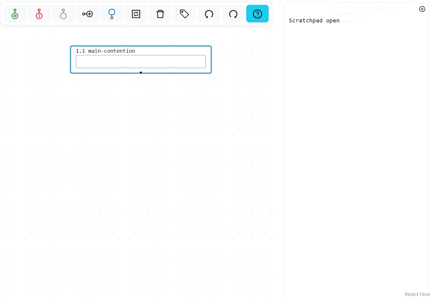 The Argumentation.io workspace with the Scratchpad open as a panel on the right side of the map canvas.